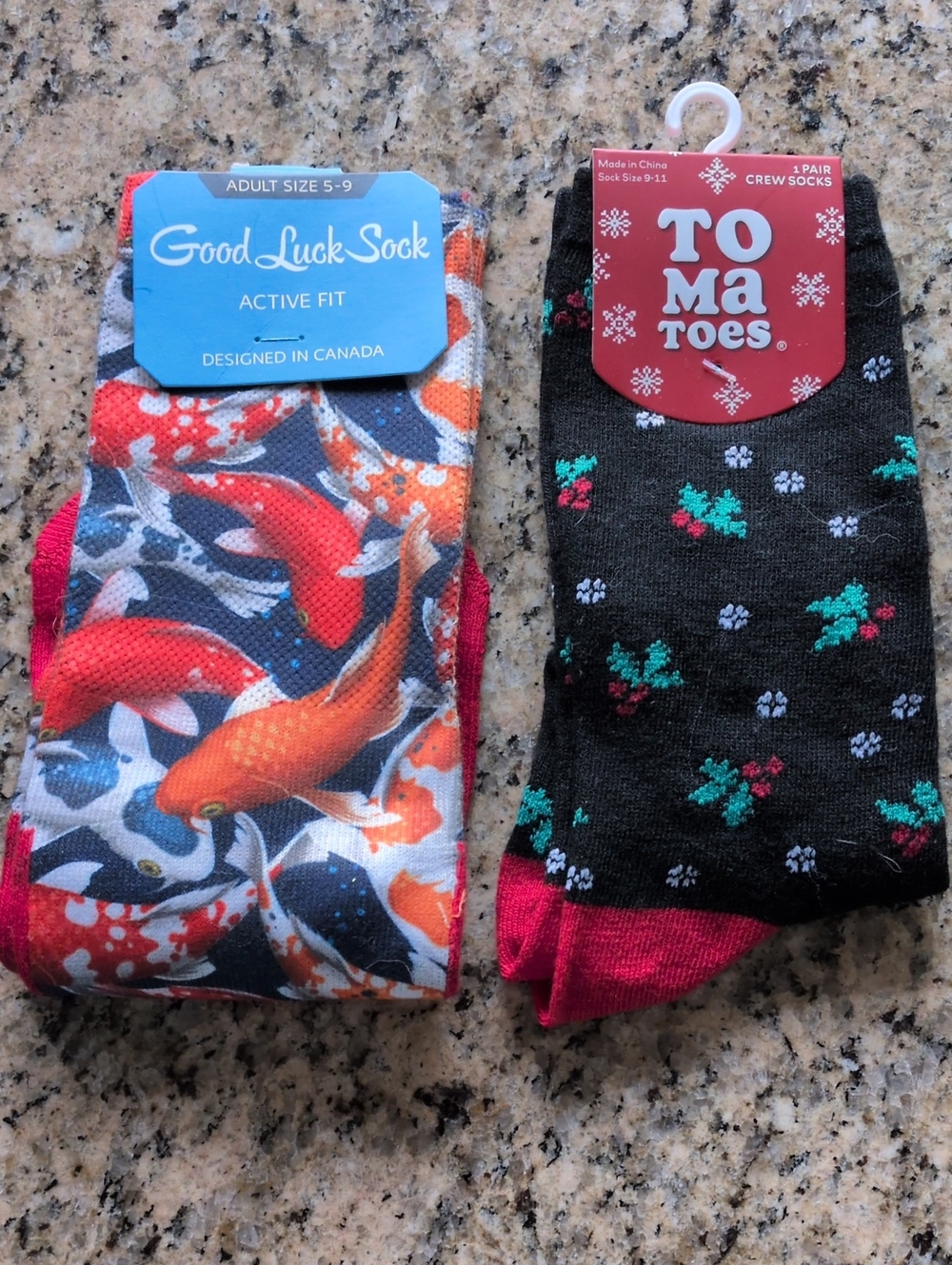 2 Pairs Orange Koi Active Fit Crew Socks And Christmas TO MA Sock